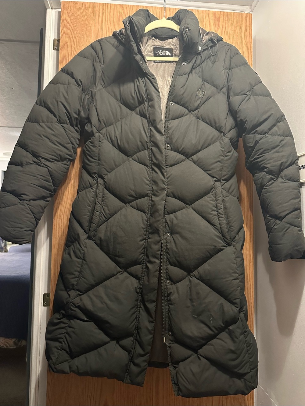 The North Face Women's Olive Green Long Goose Down Puffer Coat
